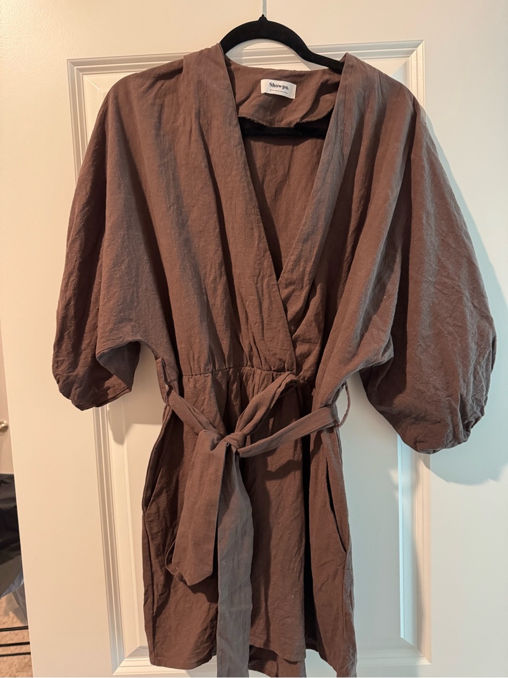 Showpo Brown Wrap Romper with Tie Waist